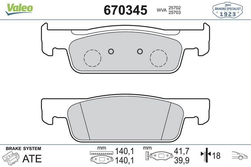Plaquettes+de+frein+à+disque VALEO 670345