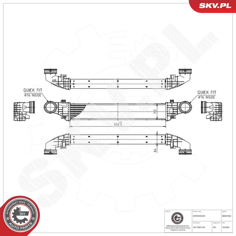 Kompressoriõhu radiaator, ESEN SKV 98SKV050