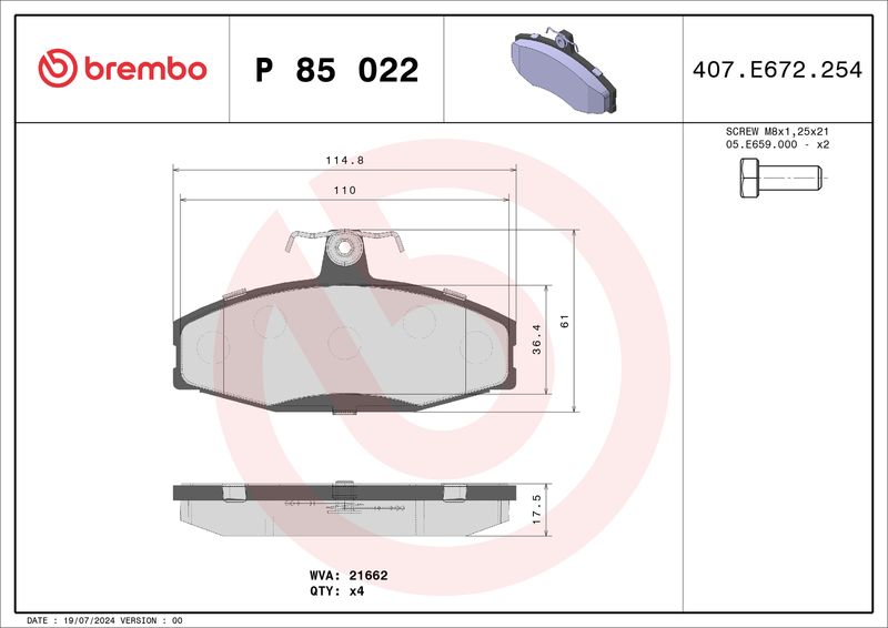 BREMBO Remblokkenset, schijfrem P 85 022