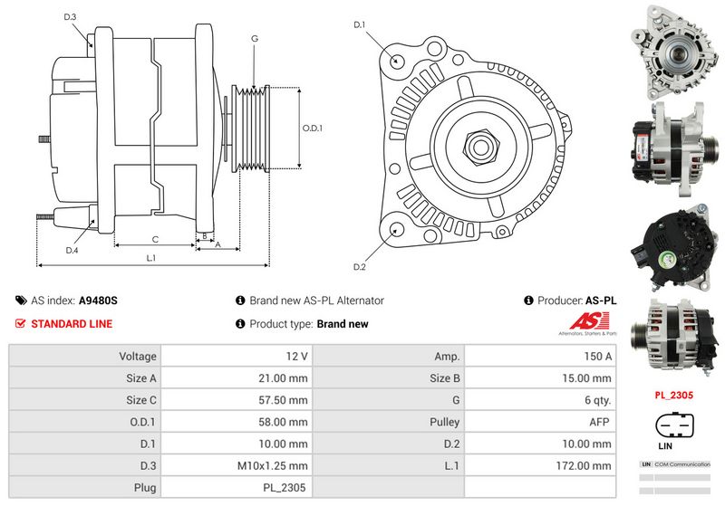 AS-PL A9480S Alternator