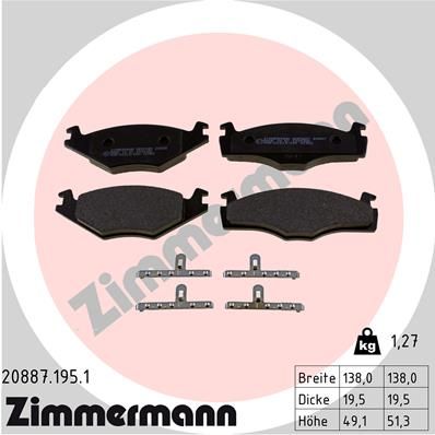 Комплект гальмівних накладок, дискове гальмо, Zimmermann 20887.195.1