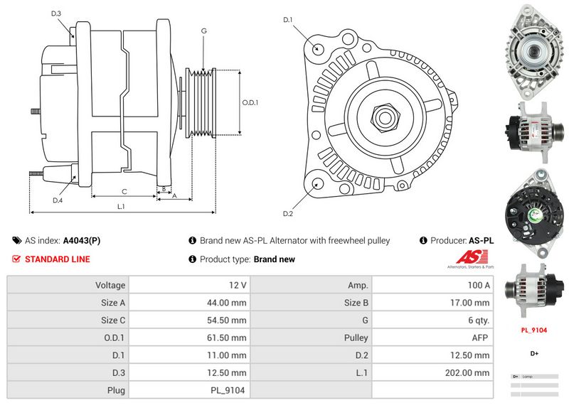 AS-PL A4043(P) Alternator