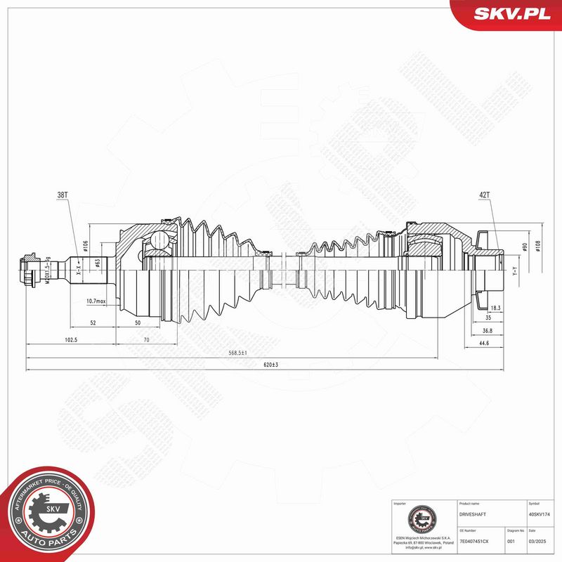 ESEN SKV 40SKV174 Drive Shaft