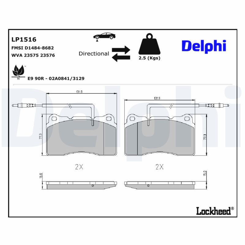 комплект спирачно феродо, дискови спирачки DELPHI