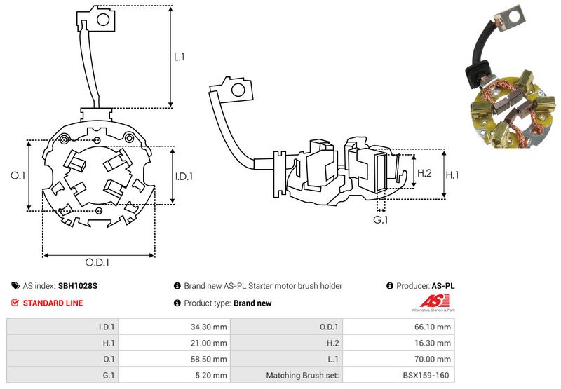 AS-PL SBH1028S Holder, carbon brushes