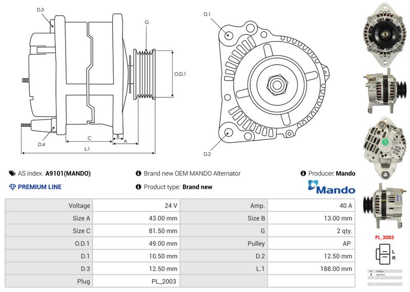 AS-PL A9101(MANDO) Alternator