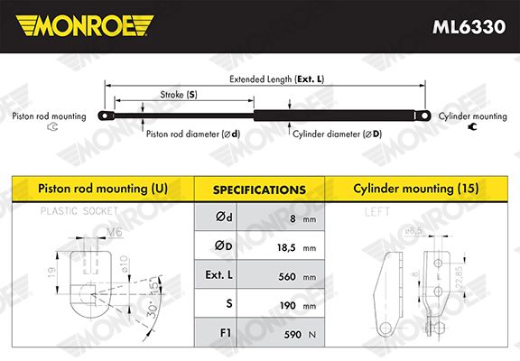 MONROE ML6330 Gas Spring, boot/cargo area