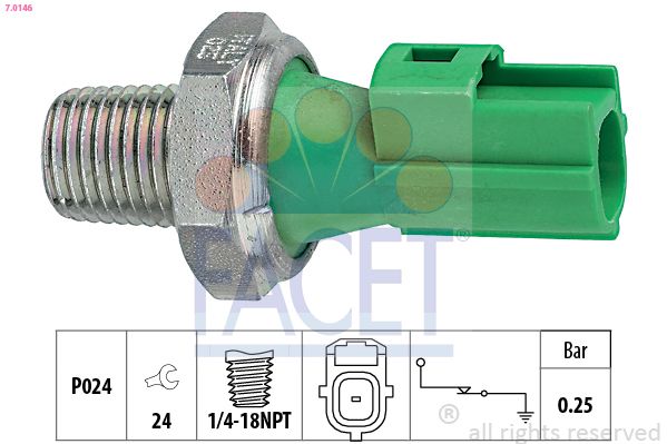 Датчик тиску олії (0,25bar/1 конт./зелений) TRANSIT/FOCUS/MONDEO 1.4-2.3 95- (7.0146) FACET