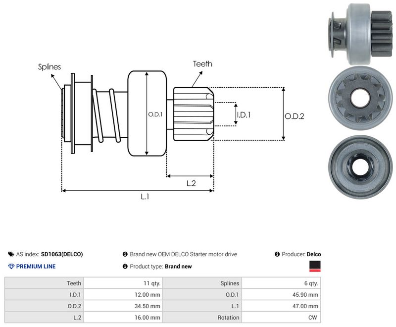 AS-PL SD1063(DELCO) Freewheel Gear, starter