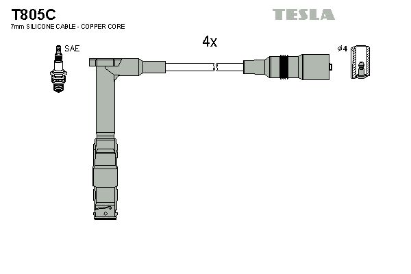 Комплект проводів високої напруги, Tesla T805C