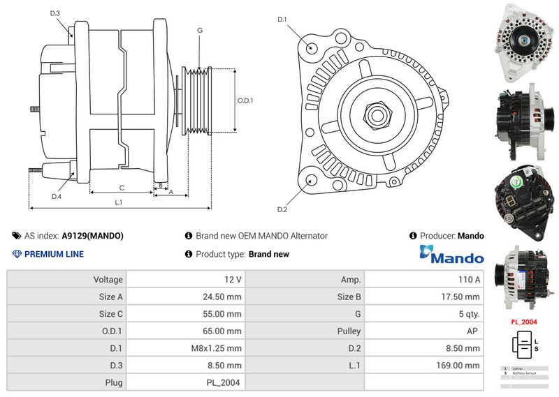 AS-PL A9129(MANDO) Alternator