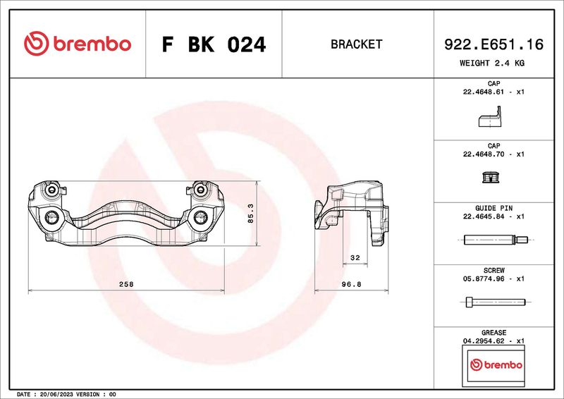 Комплект кронштейнів гальмівного супорта, Brembo FBK024