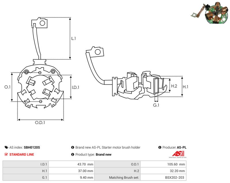 AS-PL SBH0120S Holder, carbon brushes