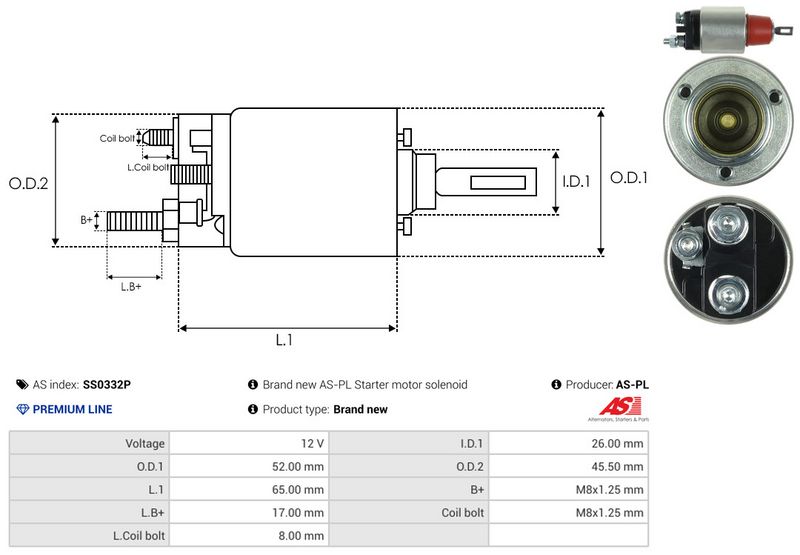 AS-PL SS0332P Solenoid Switch, starter