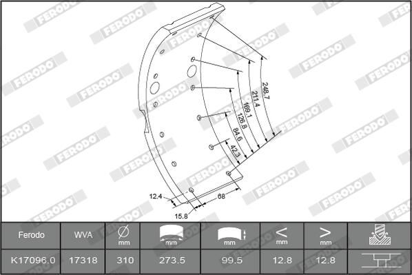 FERODO K17096.0-F3653 Brake Lining Kit, drum brake