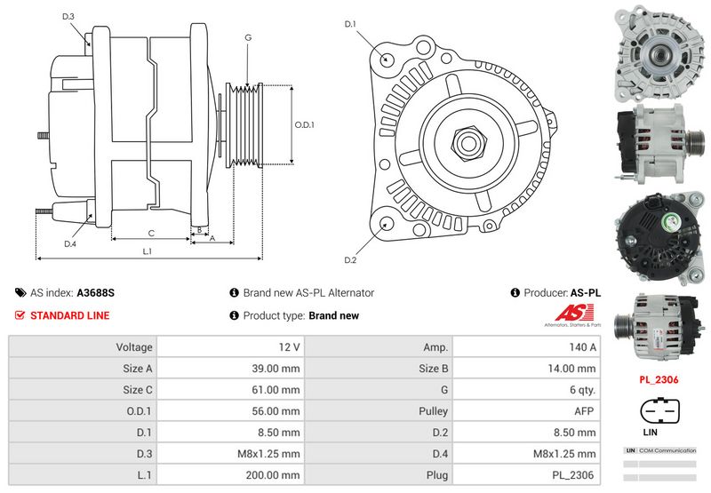 AS-PL A3688S Alternator