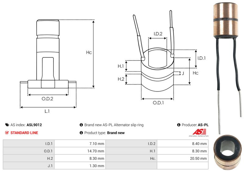 AS-PL ASL9012 Slip Ring, alternator