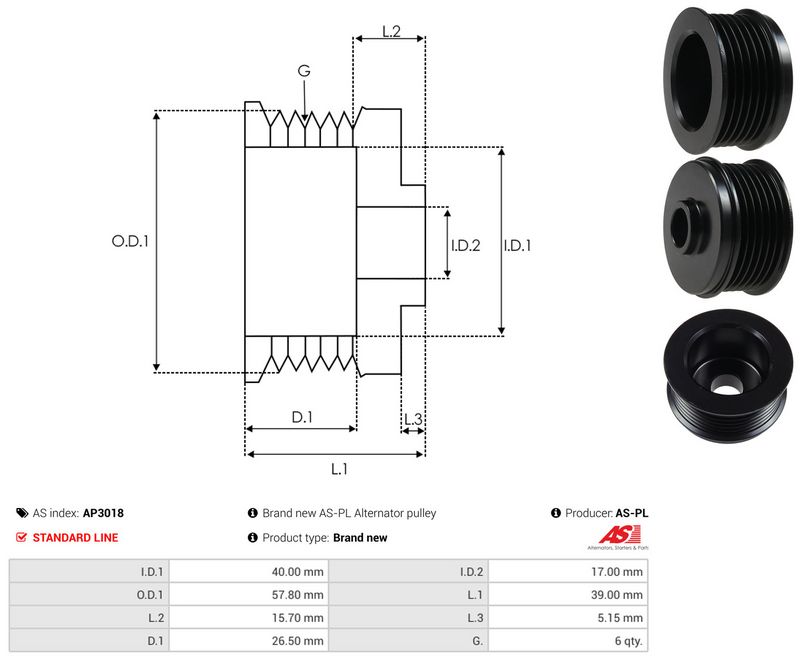 AS-PL AP3018 Belt Pulley, alternator