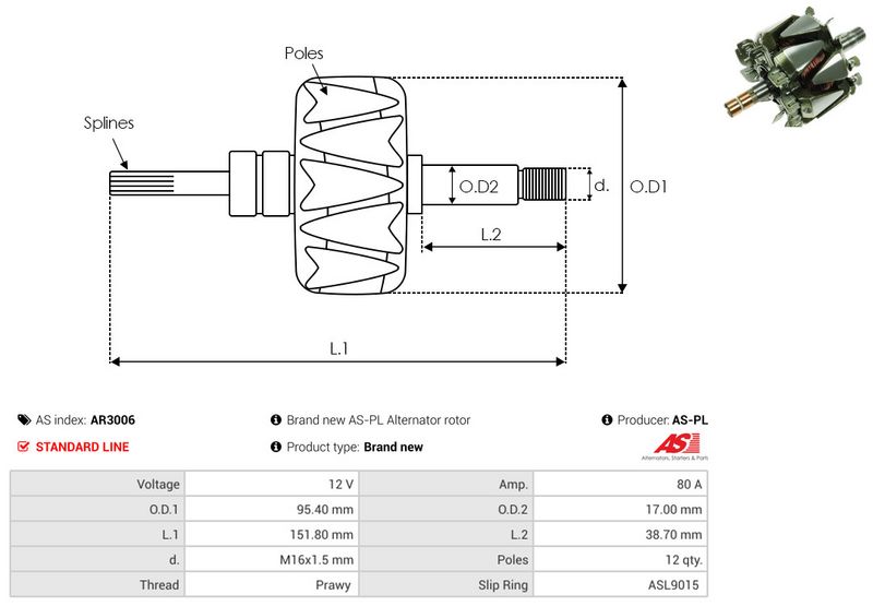 rootor, generaator, AS-PL AR3006