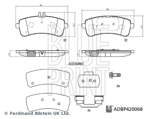 Комплект гальмівних накладок, дискове гальмо, Blue Print ADBP420068