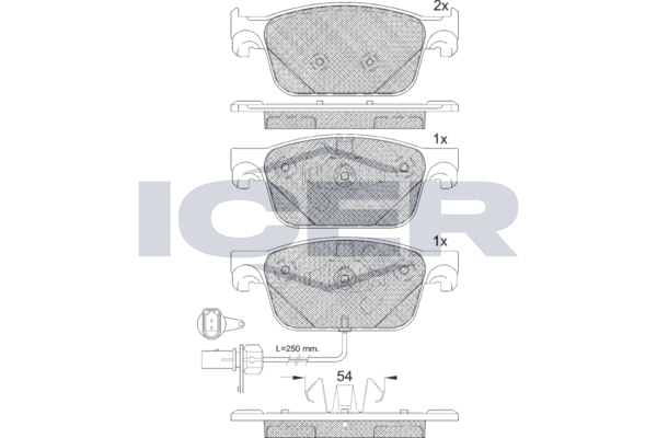 Комплект гальмівних накладок, дискове гальмо, Icer 182270