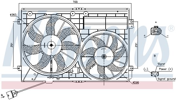 NISSENS Volkswagen Вентилятор радіатора з рамою Audi A1/3, Caddy III, Golf V, VI, Jetta iV, Pasat, Tiguan, Skoda Fabia II, Octa