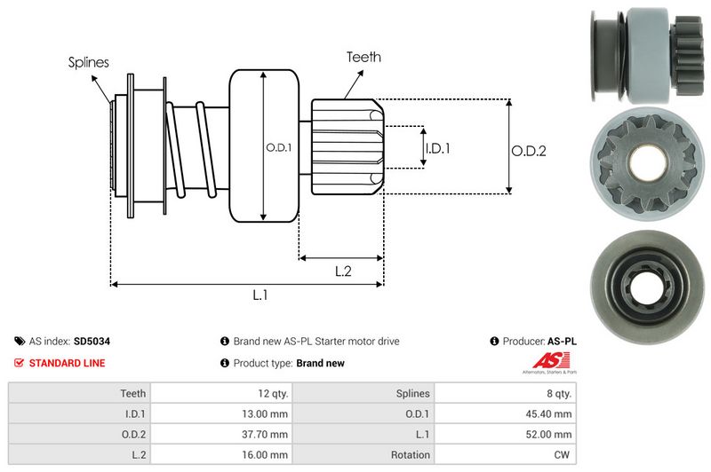 AS-PL SD5034 Freewheel Gear, starter