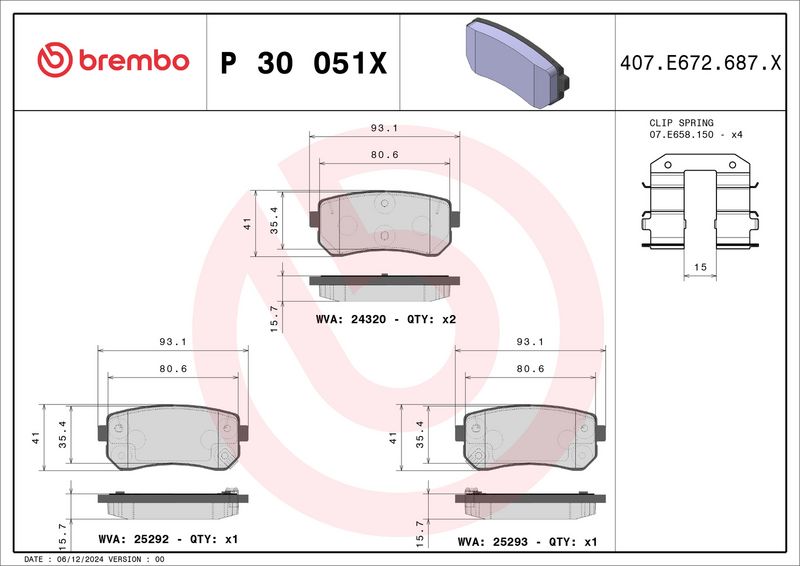 Piduriklotsi komplekt, ketaspidur, BREMBO P 30 051X