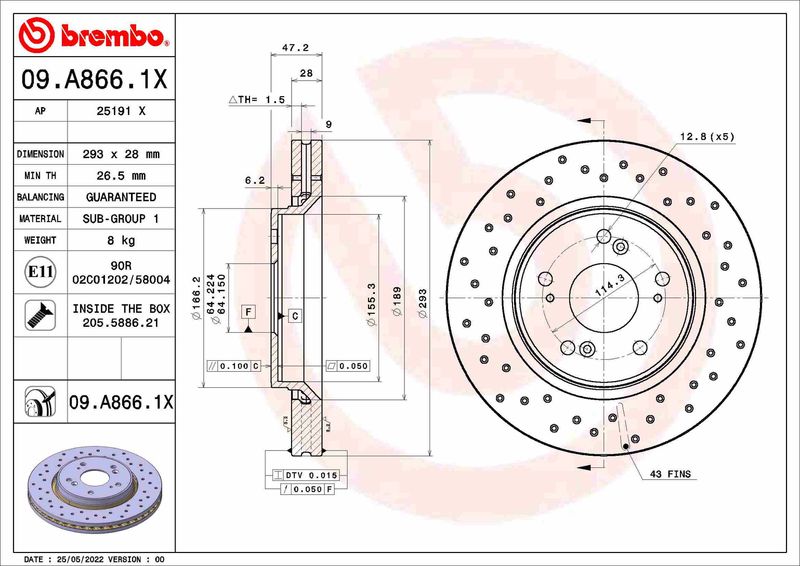 Гальмівний диск, Brembo 09.A866.1X