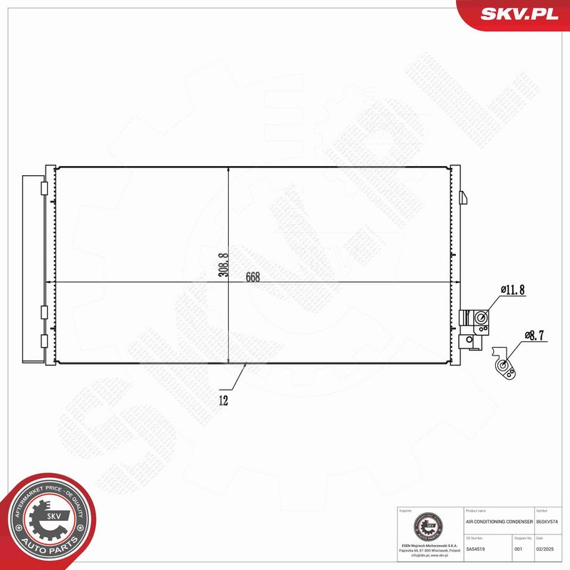 ESEN SKV 86SKV574 Condenser, air conditioning