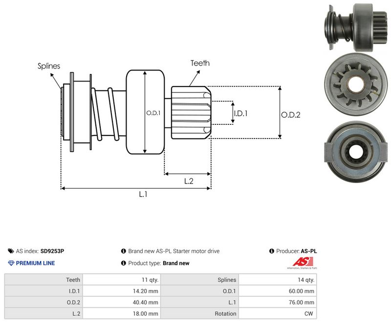 AS-PL SD9253P Freewheel Gear, starter