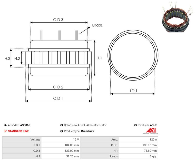 AS-PL AS0065 Stator, alternator