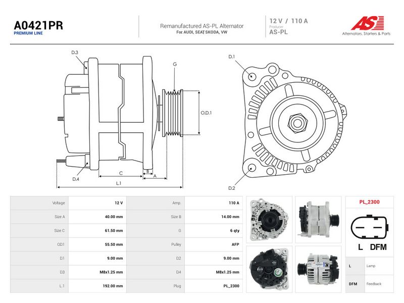 Generaator, AS-PL A0421PR
