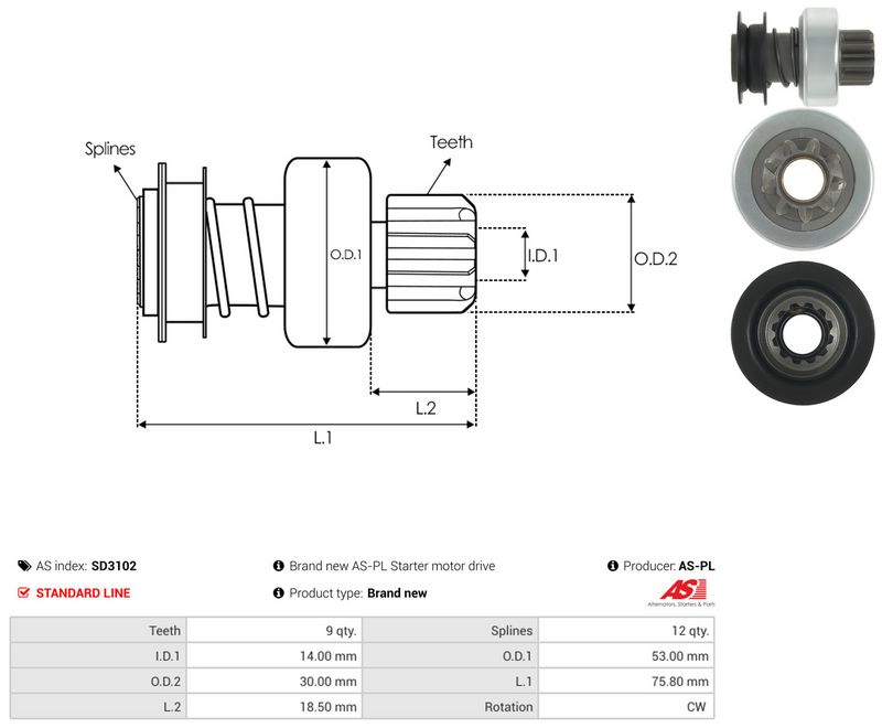 AS-PL SD3102 Freewheel Gear, starter