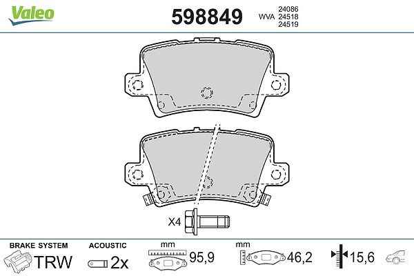 комплект спирачно феродо, дискови спирачки VALEO