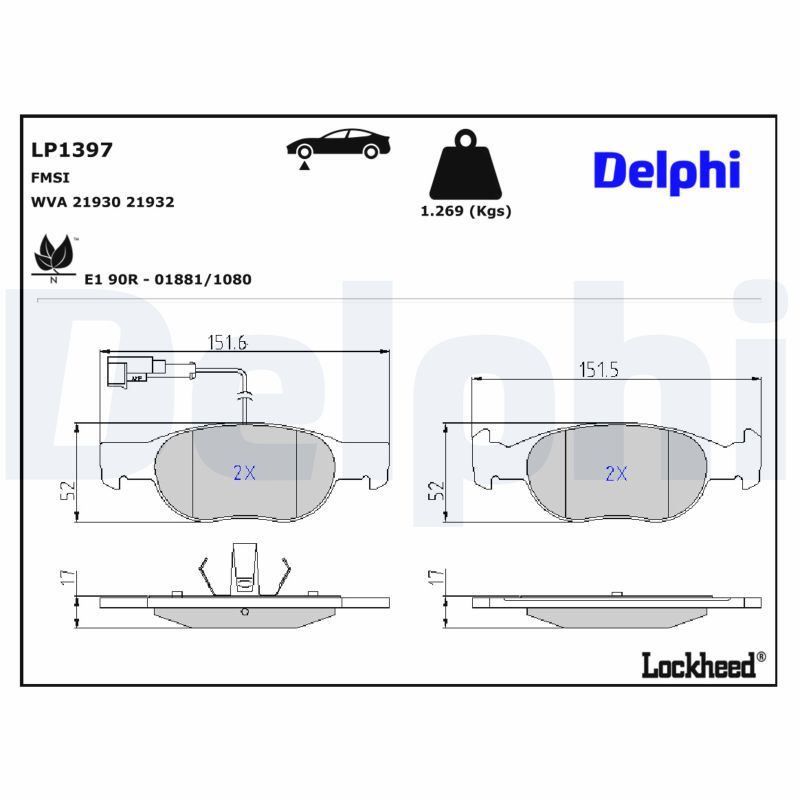 комплект спирачно феродо, дискови спирачки DELPHI