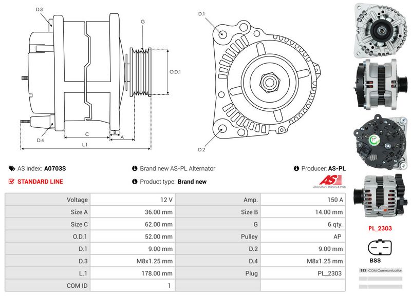 AS-PL A0703S Alternator
