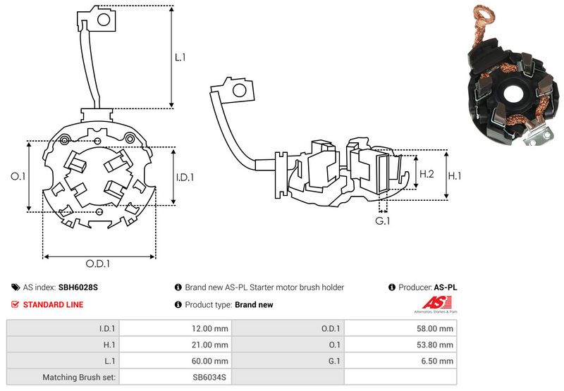 Kinnitus, süsinikuharjad, AS-PL SBH6028S