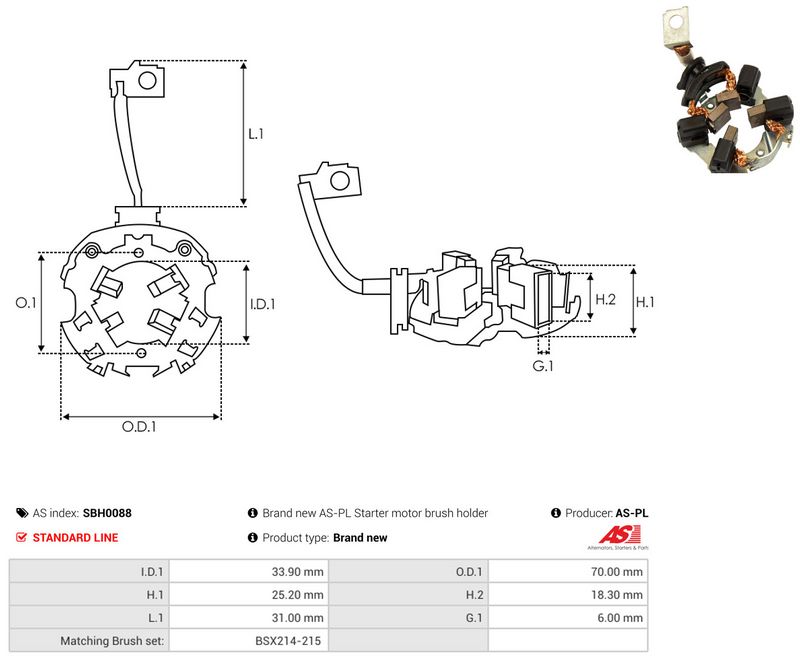 AS-PL SBH0088 Holder, carbon brushes
