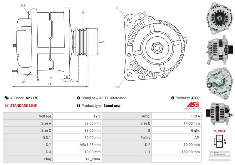 AS-PL A2117S Alternator