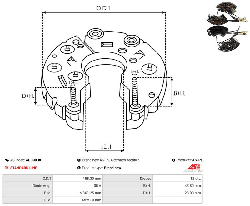 AS-PL ARC9038 Rectifier, alternator