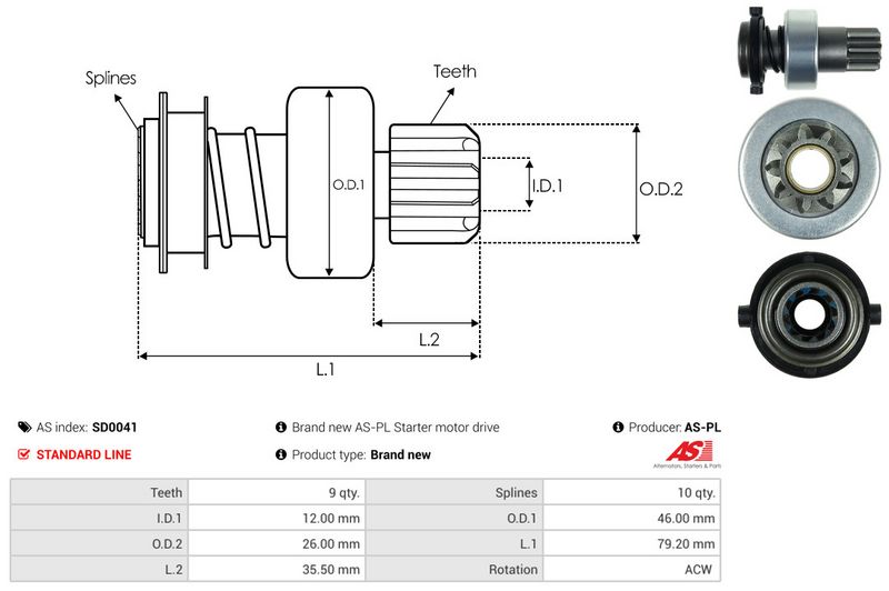 AS-PL SD0041 Freewheel Gear, starter