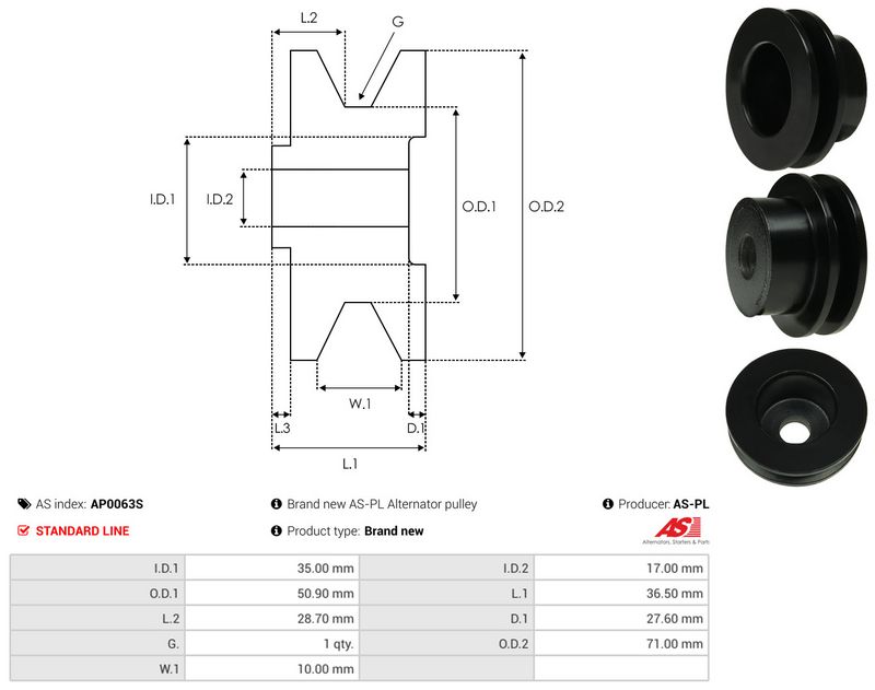 AS-PL AP0063S Belt Pulley, alternator