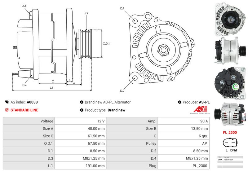AS-PL A0038 Alternator