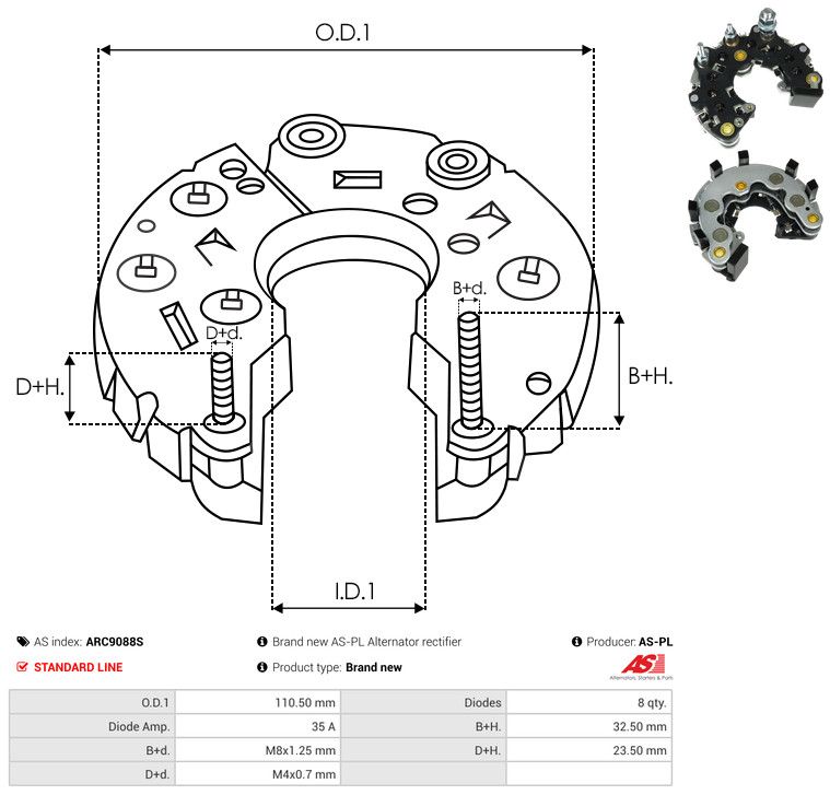 AS-PL ARC9088S Rectifier, alternator