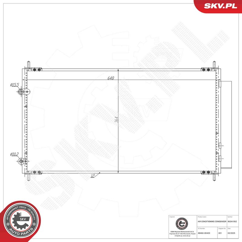 ESEN SKV 86SKV362 Condenser, air conditioning