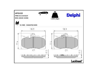 DELPHI LP2122 - Diskinių stabdžių kaladėlių komplektas