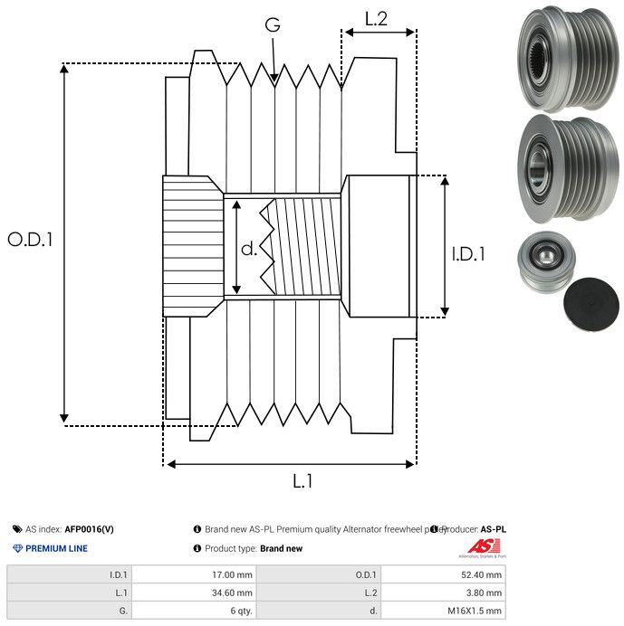 AS-PL AFP0016(V) Alternator Freewheel Clutch