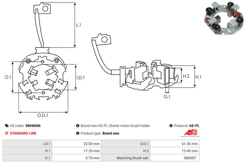 Kinnitus, süsinikuharjad, AS-PL SBH6006
