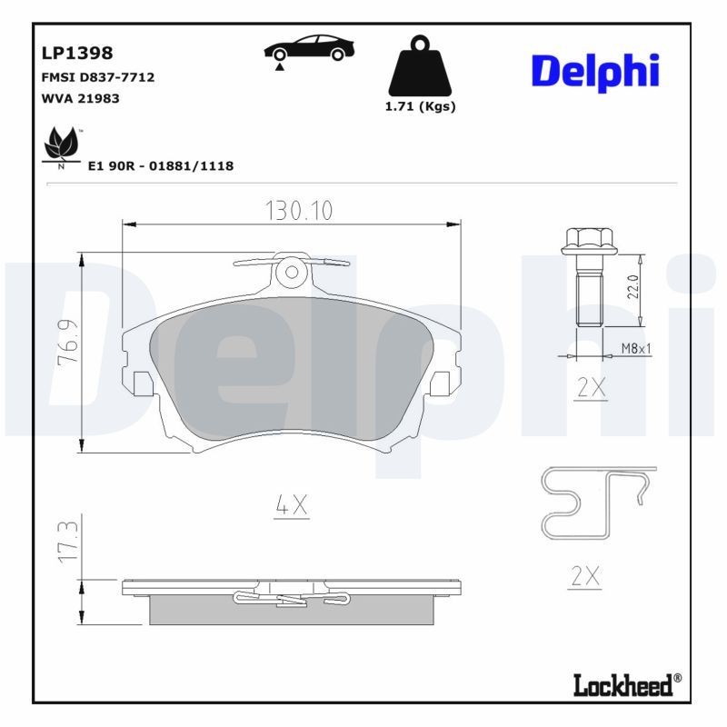 Piduriklotsi komplekt, ketaspidur, DELPHI LP1398
